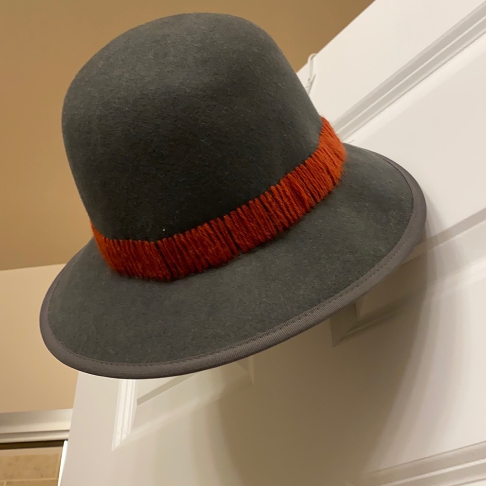 Dark Grey Bucket Hat with a burnt orange/auburn stitching detail